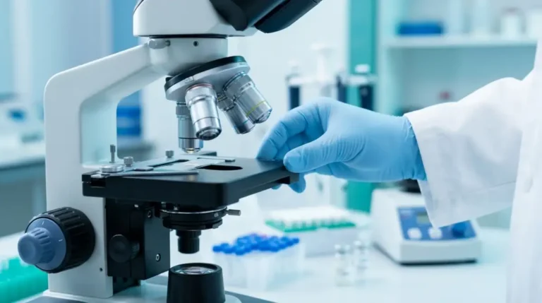 Microscopio di laboratorio per l'analisi dello spermiogramma e la valutazione dei parametri OMS