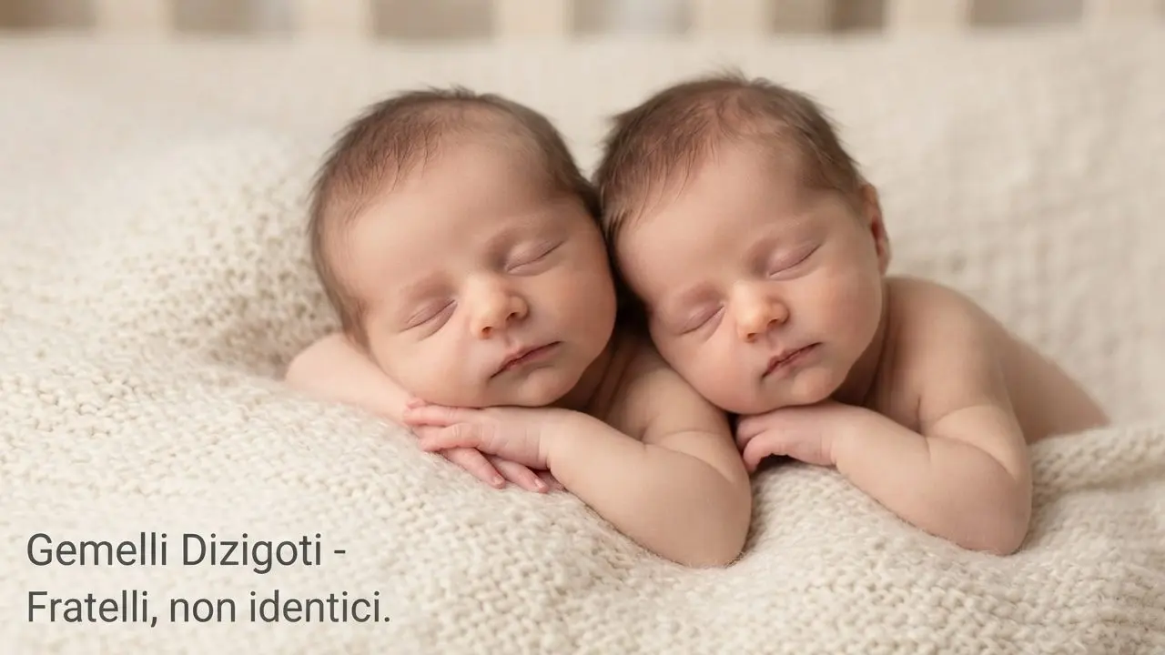 Due neonati gemelli fraterni che dormono sereni, nati da un'ovulazione multipla nello stesso ciclo.
