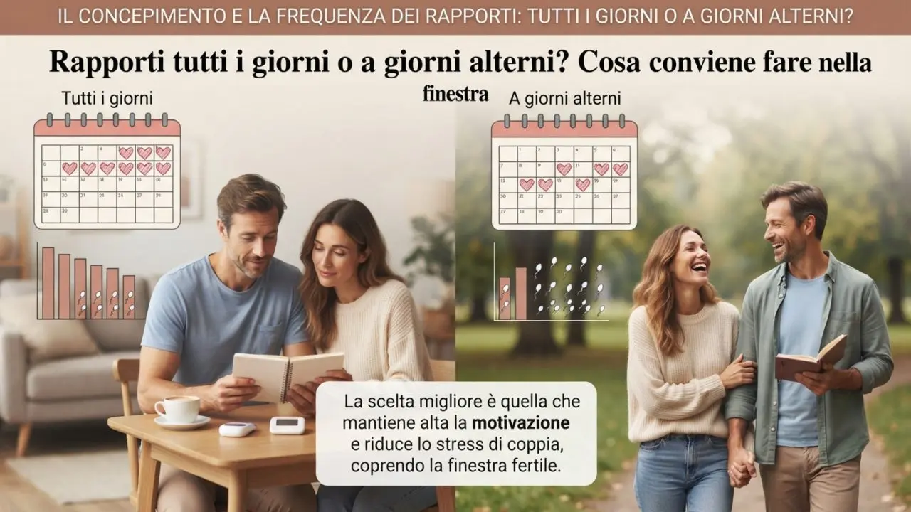 Infografica riassuntiva frequenza rapporti finestra fertile: tutti i giorni o giorni alterni
