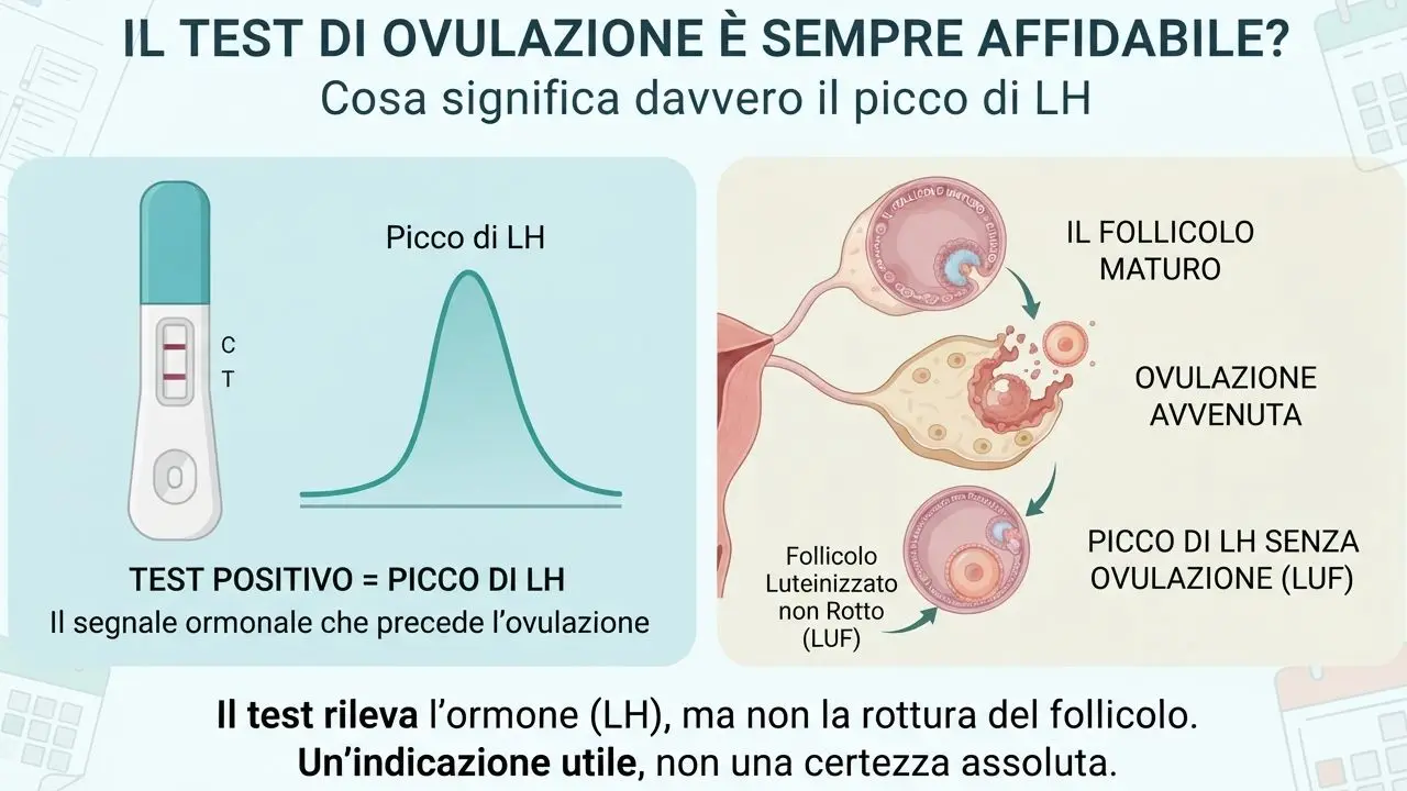 Infografica sul test di ovulazione: differenza tra picco di LH e rottura del follicolo ovarico