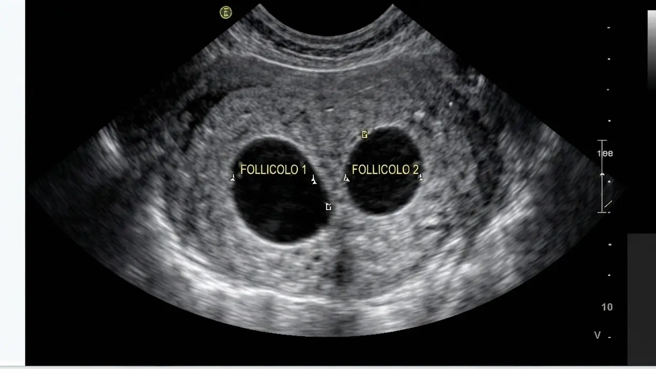 Ecografia che mostra lo sviluppo di follicoli multipli durante il ciclo ovarico.